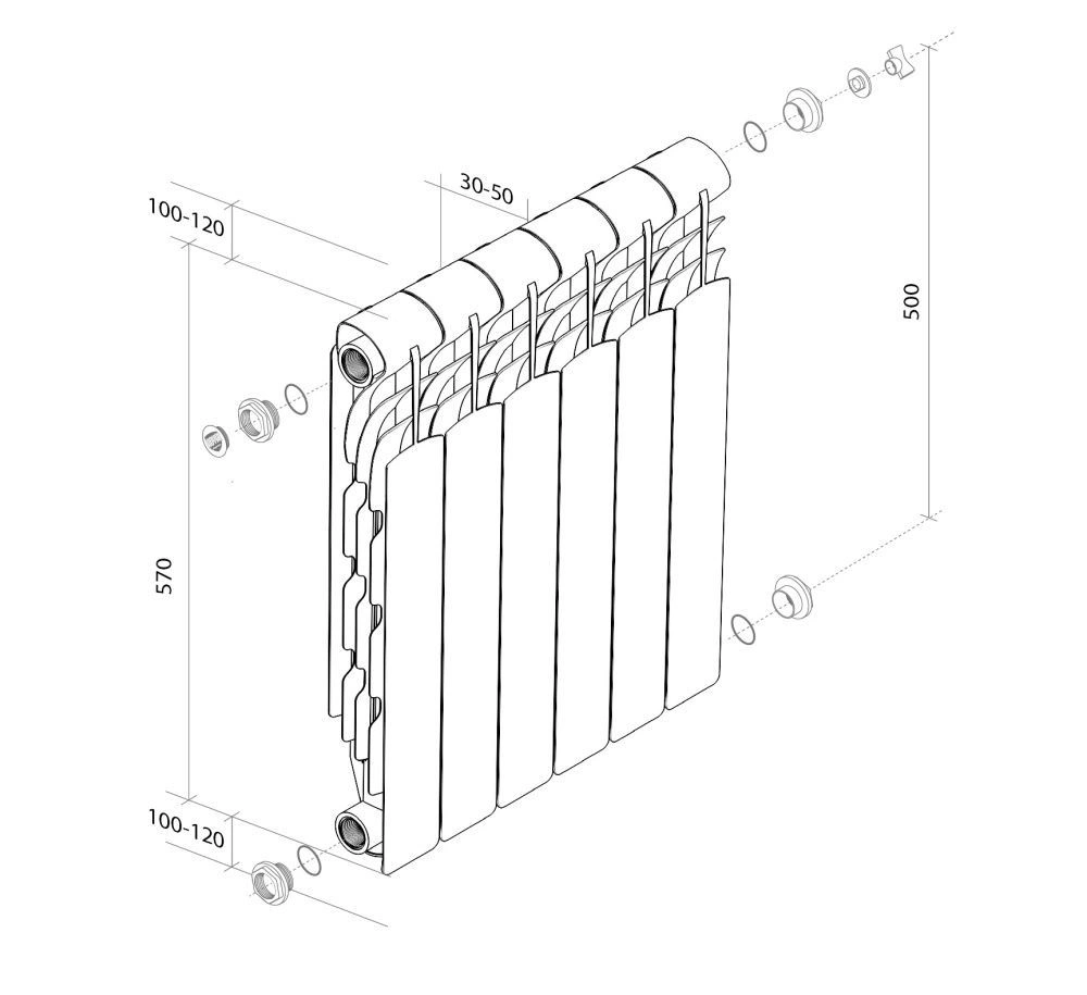 Радиатор алюминиевый Revolution 500/80  8 секций Royal Thermo 
