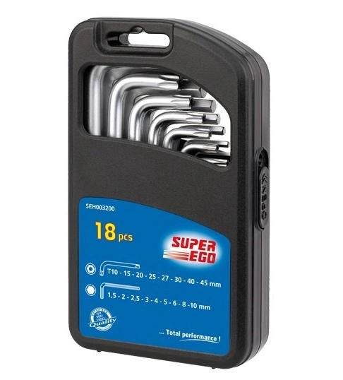 Набор шестигранников (1,5-10мм) и TORX ключей (10-50мм) 18шт, в боксе Super-Ego