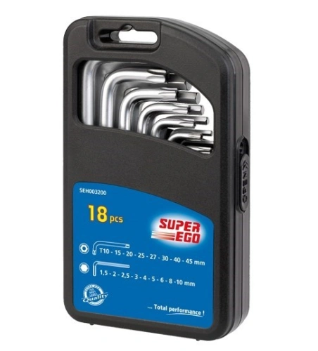Набор шестигранников (1,5-10мм) и TORX ключей (10-50мм) 18шт, в боксе Super-Ego